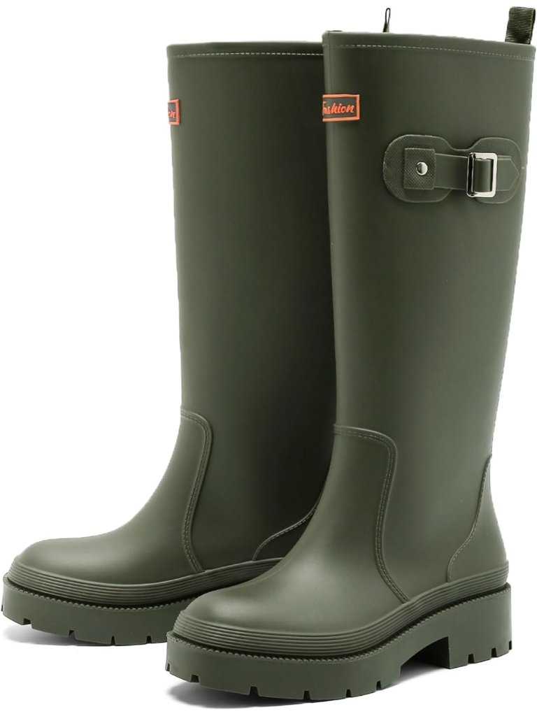 Women's Green Rain Boots Slip-Resistant Waterproof Rubber Muck Fishing Boots